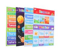 Lurrose Educational Wall Chart for Kids 4-Piece English Learning Posters Preschool Educational Charts Featuring Weeks Months Seasons and Solar System for Nursery and Home Schooling