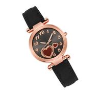 Lurrose Elegant Lady Wrist Watch with Heart Design, Black Quartz Movement, Imitation Leather Strap, Versatile and Stylish for Most Occasions and Gift for Your Lover