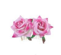 Lurrose Elegant Pink Rose Floral Hair Comb for Women, Fabric and Metal Material, Easy to Use and Stably Insert into Hair, for Weddings and Tropical Theme Parties