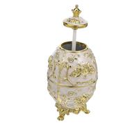 Lurrose Elegant Press Toothpick Dispenser Box with Gold White Rose Embossed Design Hygienic Single-hand Operation for Dining Tables Weddings Parties and Kitchen Organization