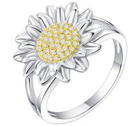Lurrose Elegant Sunflower Ring, for Women with Cubic Zirconia or in Silver Colour Statement Piece Copper Finger Ring Valentine's Day Birthday, Graduation Time Accessory