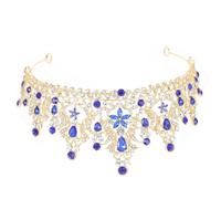 Lurrose Elegant Zinc Alloy Crown Women with Rhinestone Bride Tiara, Stable Fixation Wedding Crown Headdress for Performance and Special Occasions, Delicate Blue Crystal Girl Tiara Hair