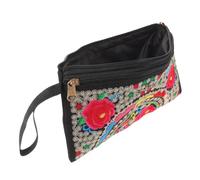 Lurrose Ethnic Style Embroidered Clutch Bag Rose Floral Handmade Polyester Zipper Handbag for Women, Everyday Use, Party and Wedding Guest Use