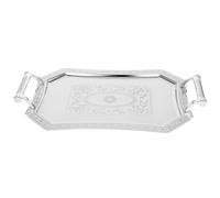 Lurrose European Style Double-Handle Stainless Steel Serving Tray with Silver Pattern, Medium 36X25Cm Decorative Platter for Snacks, Appetizers and Tea Party Serving in Hotels, Restaurants