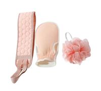 Lurrose Exfoliating Bath Towel 3pcs Set with Shower Ball and Back Scrubber Strip, Soft Lightweight Back Scrubbing Cloth for Body Exfoliation and Dirt Removal, Suitable for Bathing and Spa