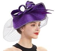 Lurrose Fascinator Hats for Women Linen Hat Headband for Wedding Tea Party Garden Parties Purple