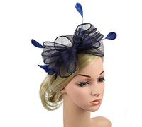 Lurrose Fascinator Headband Large Mesh Bow Headband Vintage Tea Party Headdress for Ladies (Dark Blue)