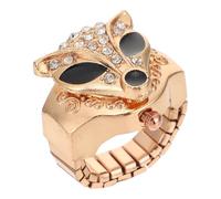 Lurrose Finger Watch Ring Decorative Watch Rhinestone Zinc Alloy Cat Shape Cover Flip-Up for Girl Women Black Thanksgiving