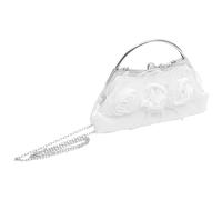 Lurrose Floral Purse Evening Clutch Elegant Satin and Gauze Handbag with Removable Shoulder Strap Detachable Metal Chain for Women Cocktail Party Rose Design