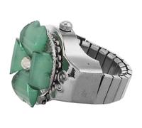 Lurrose Four Leaf Clover Finger Ring Watch with Flip Cover, Stainless Steel Small Green Watch for Women, Stylish Time Display for Hand Jewellery