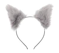 Lurrose Fur Cat Ears Headband Fur Fox Ears Headband Grey Fluffy Plush Cat Ear Hair Hoop Cute Animal Party Hair Accessories for Girls Women (Grey)