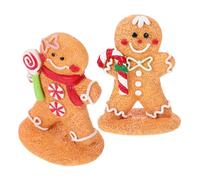 Lurrose Gingerbread Man Cartoon Style 2pcs Christmas Ornaments Resin Figurines that Create a Cozy and Festive Atmosphere, Xmas Holiday Decor for Tabletop Decoration