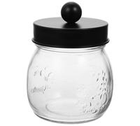 Lurrose Glass Cotton Swabs Jar with Black Grip Lid, Straight Cylinder Bathroom Storage Container for Cotton Pads and Swabs, Home Desktop Organizer Canister