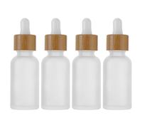Lurrose Glass Dropper Bottles Essential Oil Bottles 30ml with Bamboo Wood Caps 4pcs Refillable for Dispensing Perfume Oils for Travel