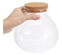 Lurrose Glass Ecological Bottle 15cm x 16cm Round Jar with Cork Stopper for Miniature Landscape and Indoor Gardening Display
