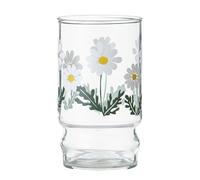 Lurrose Glass Medium Coffee Cup with Heat-Resistant Glass, Small White Daisy Pattern, Stylish Milk and Juice Mug for Home and Office Use