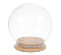 Lurrose Glass Snow Globe Dome 10cm with Bamboo Base, Eternal Flower Glass Cover Dustproof Display Stand for DIY Snow Globes, Preserved Flowers, Home Décor Accents
