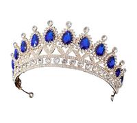 Lurrose Gold Blue Rhinestone Crown Wedding Headband for Bride, Bridal Tiara Hair Accessory for Party and Birthday, Dress Accessory for Women