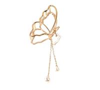 Lurrose Golden Alloy Hair Claw Clip Elegant Hair Accessory with Pearl Decor and Tassel, Lightweight Smooth Surface Butterfly Jaw Clip for Women for Daily and Wedding Use