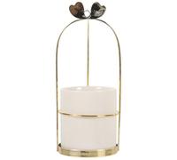 Lurrose Golden Metal Frame Ceramic Kitchen Utensil Holder with Iron Construction, Portable Spoon and Fork Organizer for Dining Room and Kitchen Countertop Storage