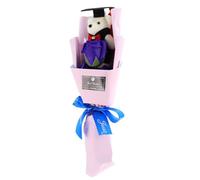 Lurrose Graduation Bouquet with Chic Bear Doll and Purple Soap Rose Flowers, Banquet Decoration Set for Graduates, Graduation Season Floral Arrangement Random Style