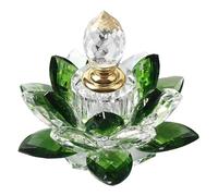 Lurrose Green Crystal Lotus Perfume Bottle Vintage Handcrafted Glass Refillable Fragrance Bottle Decorative Lotus Flower Figurine for Feng Shui, Home Decor, Vanity Table & Gift for Women