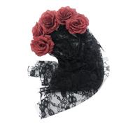 Lurrose Halloween Black Rose Veil Headband Floral Crown with Mesh Netting for Cosplay Party and Costume Accessory