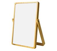 Lurrose Hand Held Mirror Wood Frame Makeup Mirror Desktop Cosmetic Mirror Bathroom Vanity Mirror Table Rotatable Mirror with Wood Stand for Living Room Bedeoom 31X22CM Round Mirror