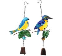 Lurrose Handmade Glass Painted Bird Wind Chime Set with Metal Bells, 3D Outdoor Hanging Wind Bell Pendant for Garden and Window Decoration