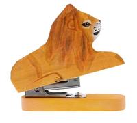 Lurrose Handmade Wooden Lion Stapler Reusable Paper Stapling Tool Animal Decor Mini Desktop Stapler for Office Filing and Creative Stationery