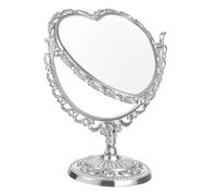 Lurrose Heart-shaped Double-sided Vintage Makeup Mirror Silver Tabletop Vanity Mirror for Bedroom Bathroom Desk Cosmetics