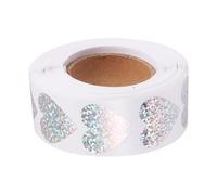 Lurrose Heart Sticker Roll 500pcs Silver Self-Adhesive Heart Shaped Stickers with Strong Adhesiveness for DIY Crafts and Dress up Boxes, Creative Sealing Labels for Macarons and Packaging