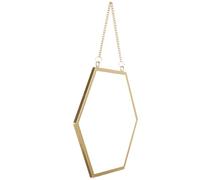 Lurrose Hexagon Hanging Wall Mirror with Metal Frame and Chain, Small Gold Wall-mounted Makeup Mirror for Bathroom and Bedroom Décor