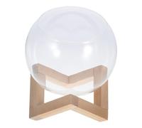 Lurrose Hydroponic Glass Plant Vase with Wooden Stand, 13.5cm Diameter Desktop Micro Landscape Terrarium Container for Succulents and Indoor Gardening Decor