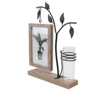 Lurrose Iron Art 6-inch Hydroponic Photo Frame with Glass Double-sided Display, Waterproof Tabletop Picture Frame for Home Décor and Wedding Party Adornment, Leaf Pattern Light Coffee