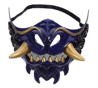 Lurrose Japanese Demon Mask Half Face Protective Plastic Samurai Role-playing Mask with Adjustable Sizing and Universal Fit for Halloween Party Costume and Cosplay Events