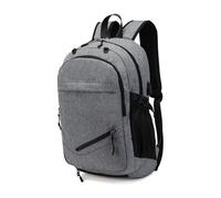 Lurrose Large Capacity Grey Oxford Cloth USB Backpack with Basketball Net and Dual Buckles Men Sports Satchel for Football Rugby Volleyball Storage and Outdoor School Use