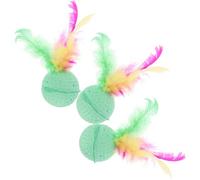 Lurrose Latex Sponge Balls Providing Healthy Exercise and Preventing Furniture Scratching Cat with Feather Tails 3 Pcs Interactive Random Color for Kitten and Cat