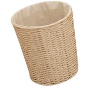 Lurrose Lightweight Beige Woven Garbage Can with Paper Rope and Iron Frame, Multi-functional Storage Bin for Kitchen and Lounge, Pastoral Style Simple Shape