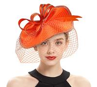 Lurrose Linen Hat for Women Fascinator Headband Elegant Hair Accessory for Wedding Tea Party Orange