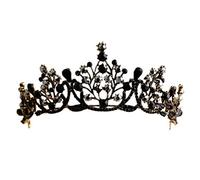 Lurrose Luxury Baroque Black Crystal Crown Rhinestone Tiara Wedding Hair Accessory Sturdy Alloy Material Gorgeous Vintage Style for Engagement