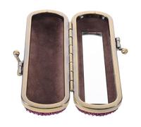 Lurrose Luxury Rhinestone Alloy Lipstick Organizer Travel Case Portable Lipstick Storage Holder with Mirror for Beauty Lovers Ladies Daily Use Purse