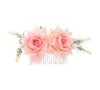 Lurrose Metal Rose Flower Hair Side Combs with Artificial Flowers and Alloy Teeth Realistic Pink Floral Hair Clamps for Women for Parties and Stage Performances