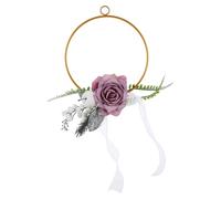Lurrose Metal Rose Hoop Wreath Gold Floral Ring with Iron Hoop Artificial Roses for Wedding Ceremony Bridesmaid Handheld Photo Props and Home Wall Decoration