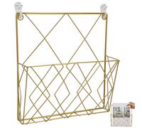 Lurrose Metal Wire Wall-Mounted Book Holder and Magazine Stand, Gold Iron Art Literature Rack with Brochure Organizer for Home and Office Storage