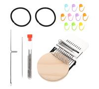 Lurrose Mini Hand Knitting Machine Weaving Loom Set with 10-pin Wooden Frame, 3 Black Elastic Bands, 9 Needle Covers, and 10 Marker Clips for DIY Clothes Mending and Tapestry Crafting
