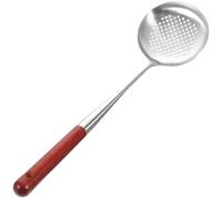 Lurrose Multi-Function Stainless Steel Colander Spoon Long Wooden Handle for Kitchen Oil Straining Soup and Hot Pot Suitable for Daily Cooking