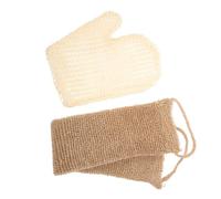 Lurrose Natural Sisal Jute Exfoliating Back Scrubber Set 2pcs - 60x11cm Jute Back Strap with Woven Sisal Bath Gloves for Shower Body Scrubbing and Skin Exfoliation
