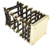 Lurrose Natural Wood Rabbit Feeder with White Bead Design, Wooden Hay Stand for Bunnies and Guinea Pigs, Small Animal Cage Accessory for Indoor Hay Feeding