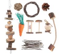 Lurrose Natural Wooden Hamster Chewing Toys Set for Small Animals Including Hamsters and Parrots, Odor Free Molar Toys and Cage Ornaments Good for Pets Health and Dental Care